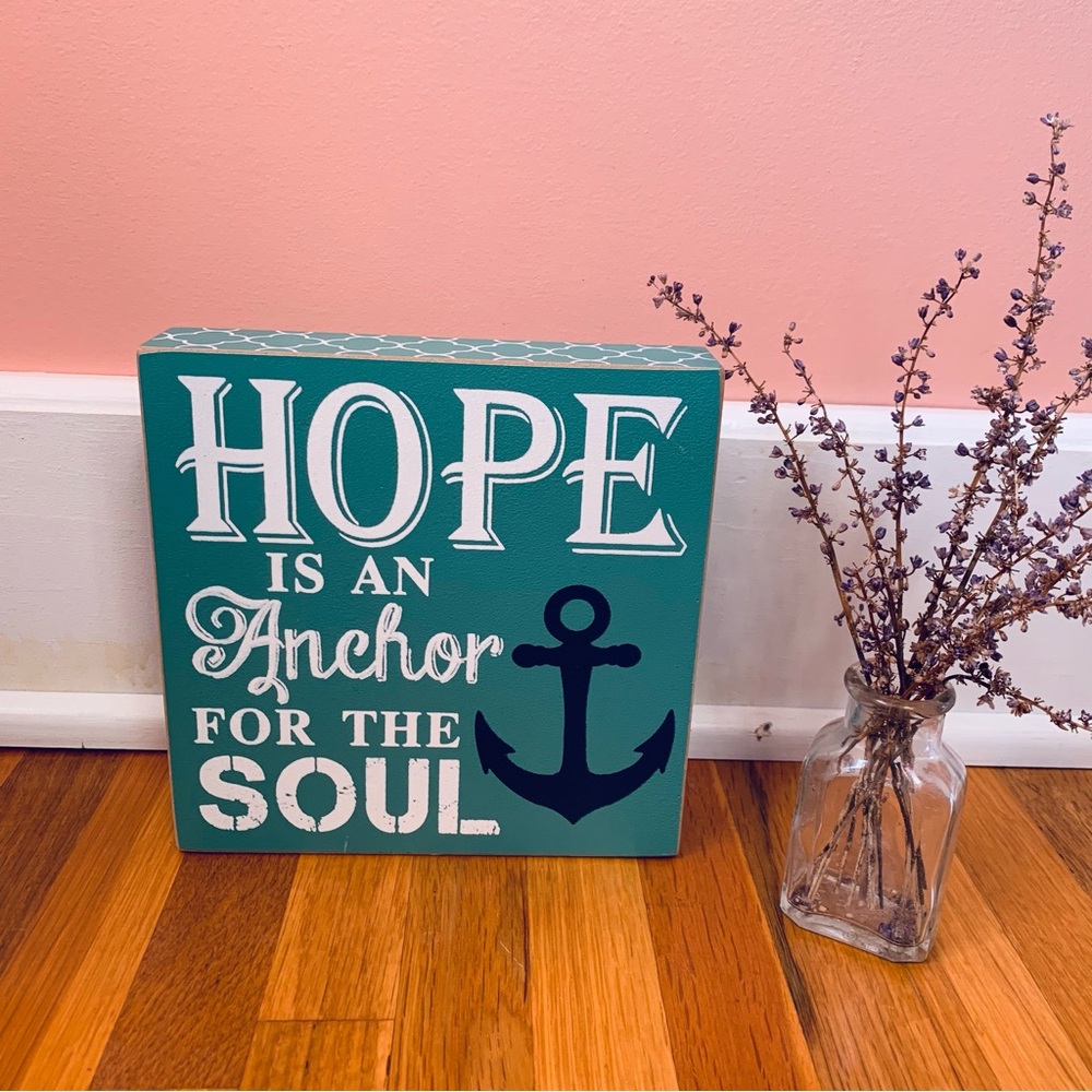 Wall Art Hope Is an Anchor for the Soul Teal Navy White Wooden Beach Coastal